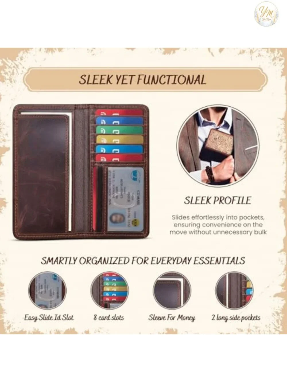 Full-Grain Buffalo Leather Floral Tooled Long Bifold RFID Wallet
